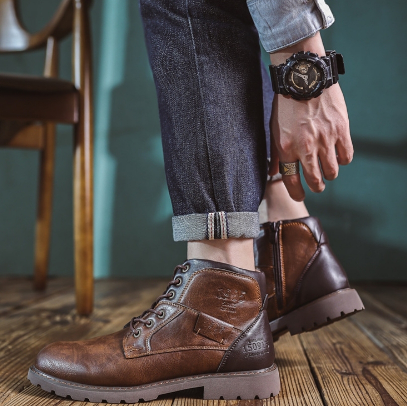 Botas de piel con cremalleras para hombre