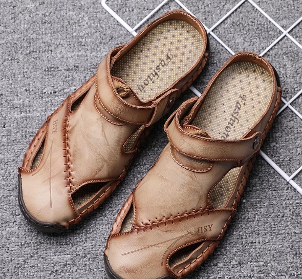 Sandalias de hombre de cuero de vaca suave para playa masculina de gran tamaño deportes al aire libre zapatos casuales para caminar de verano para hombres sandalias de moda
