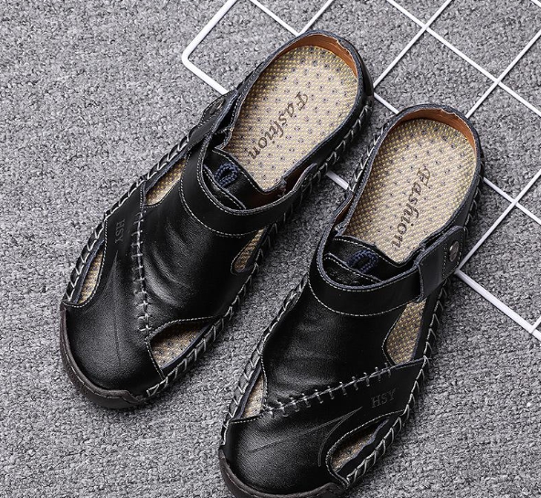 Sandalias de hombre de cuero de vaca suave para playa masculina de gra