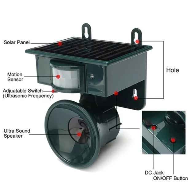 Repelente de aves ultrasónico con energía solar