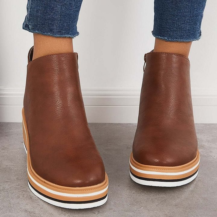 Zapatillas de cuña informales con plataforma y cremallera lateral y botines con cuña pare mujer