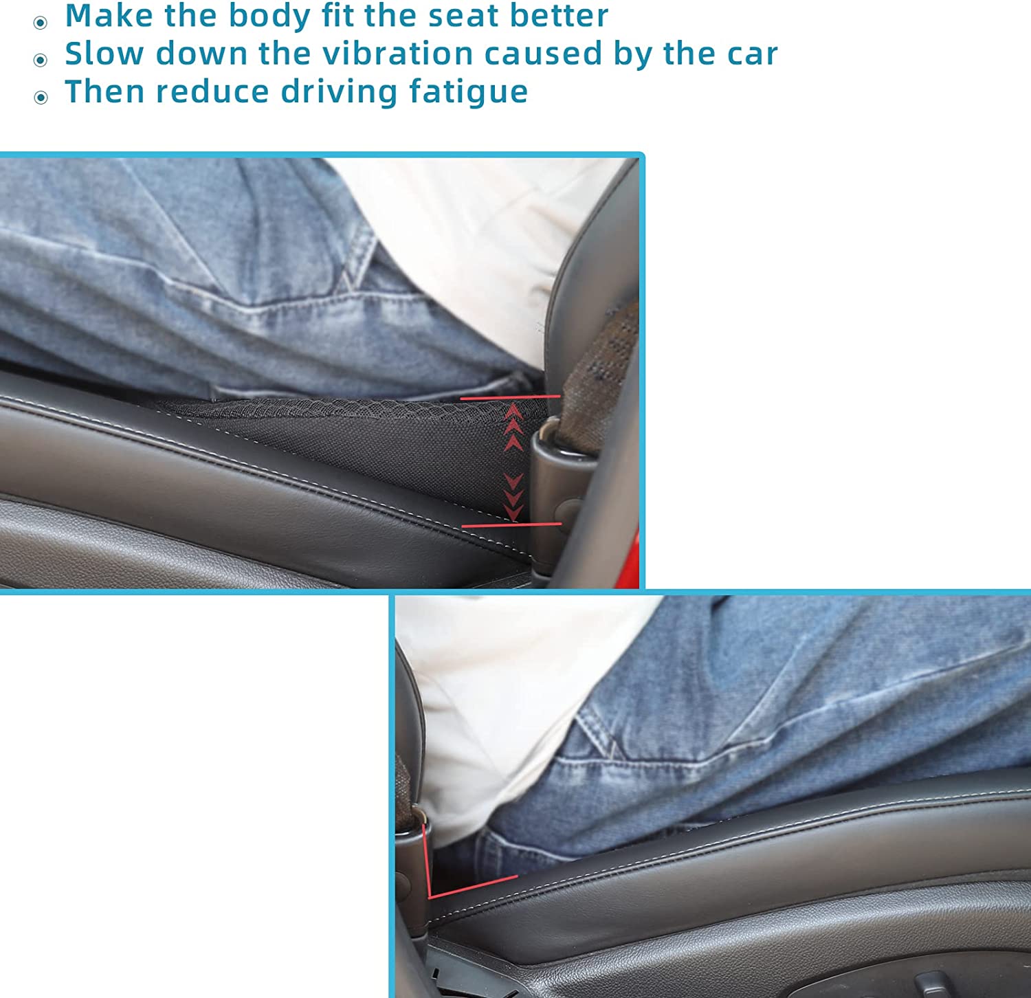 Cojín para asiento de coche para conductores de baja estatura