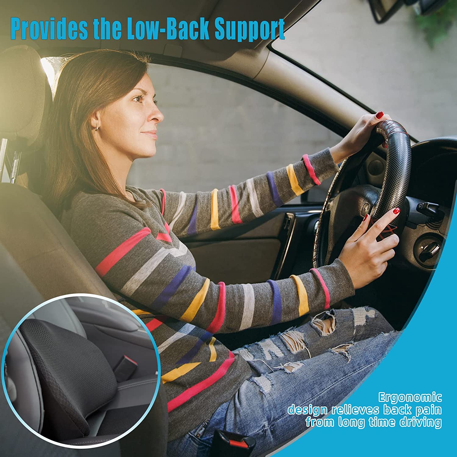 Cojín para asiento de coche para conductores de baja estatura