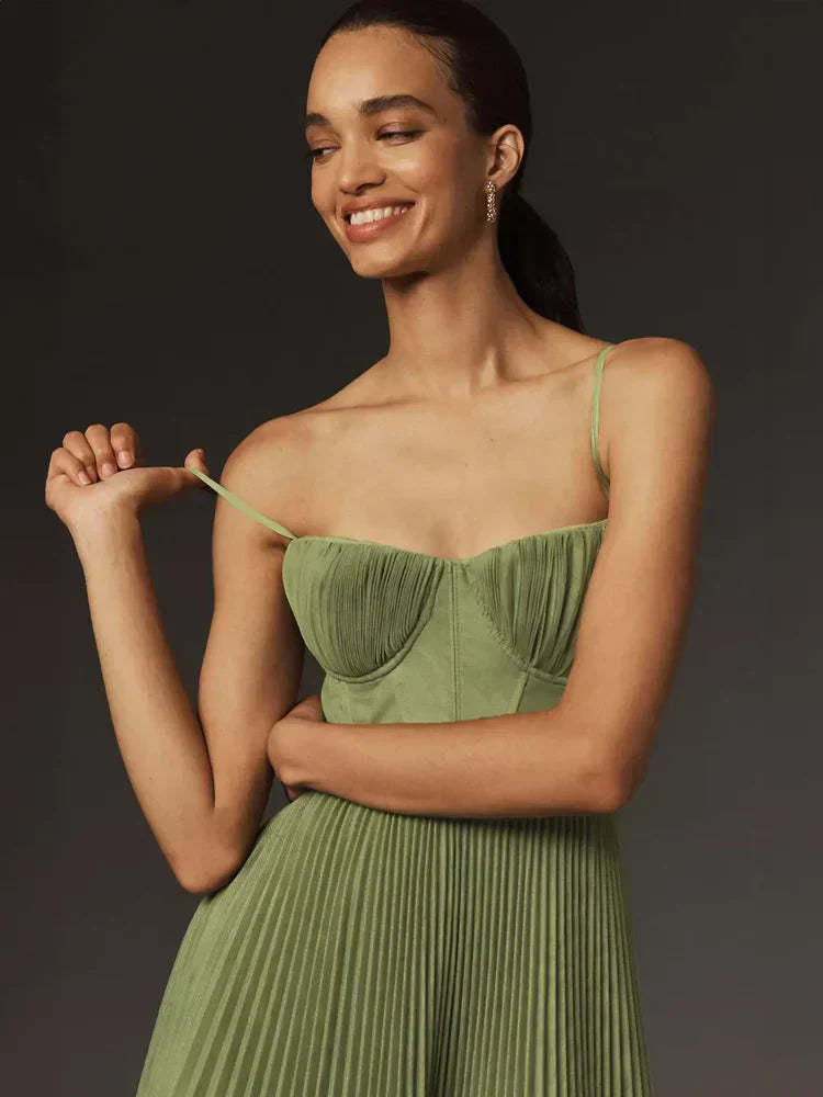 Vestido Midi con Corpiño de Tul Plisado | Ideal para Primavera y Verano