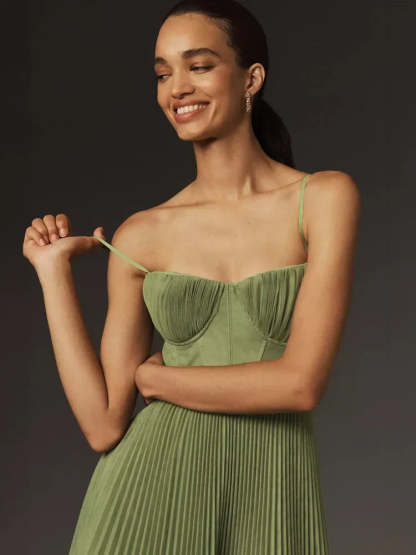 Vestido Midi con Corpiño de Tul Plisado | Ideal para Primavera y Verano