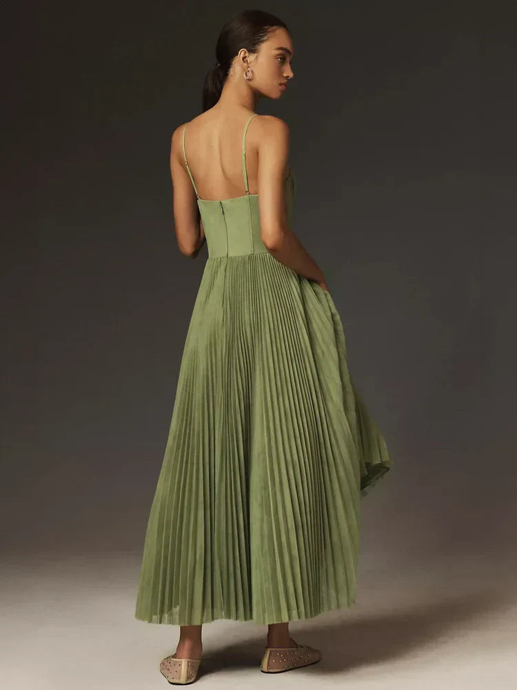 Vestido Midi con Corpiño de Tul Plisado | Ideal para Primavera y Verano