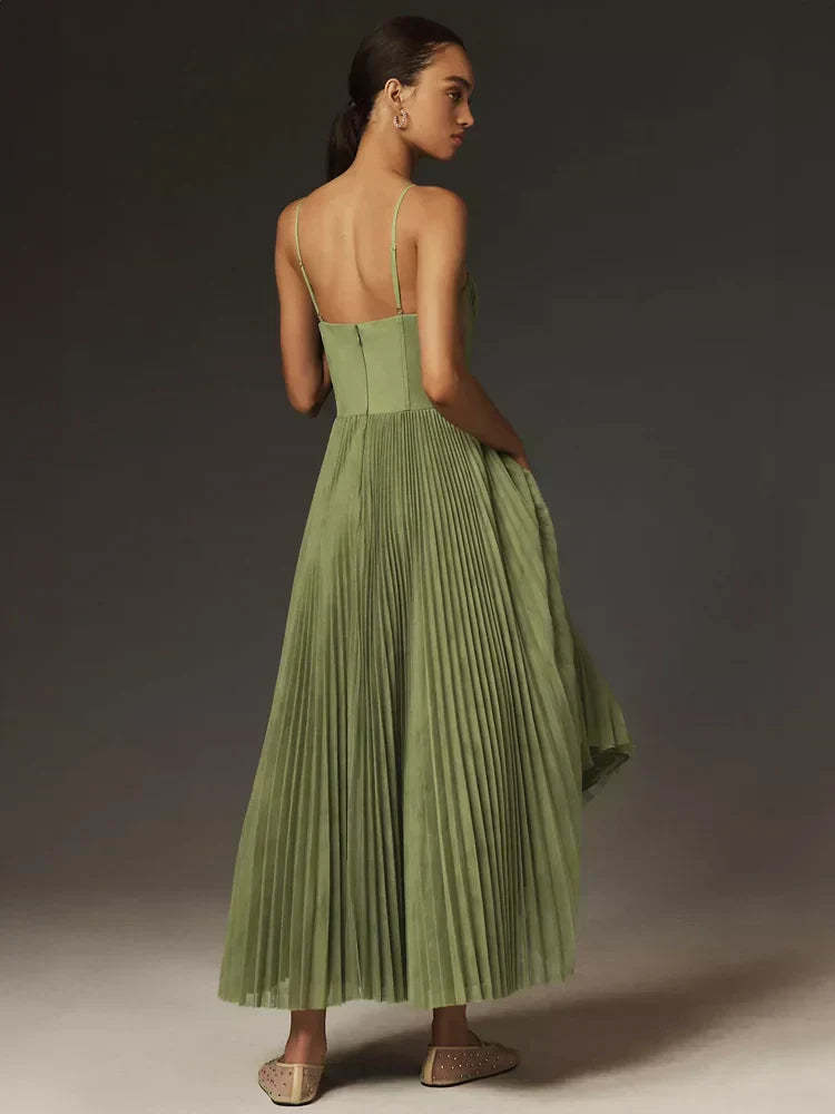 Vestido Midi con Corpiño de Tul Plisado | Ideal para Primavera y Verano