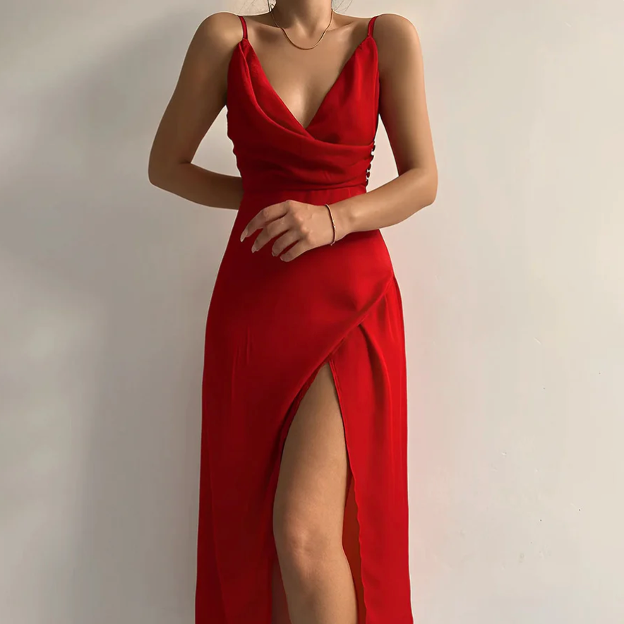 Vestido con escote en V y abertura Suspender