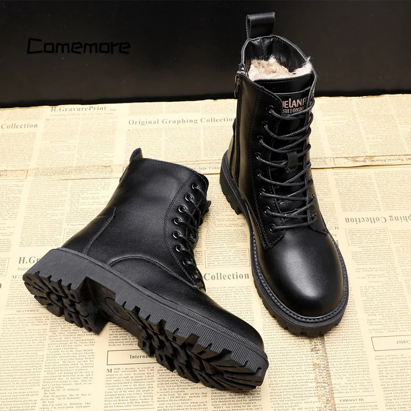 Botas de invierno de piel negra para mujer