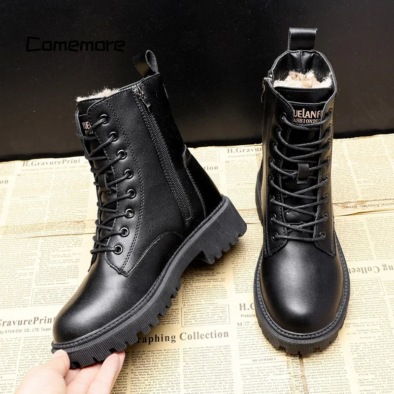 Botas de invierno de piel negra para mujer