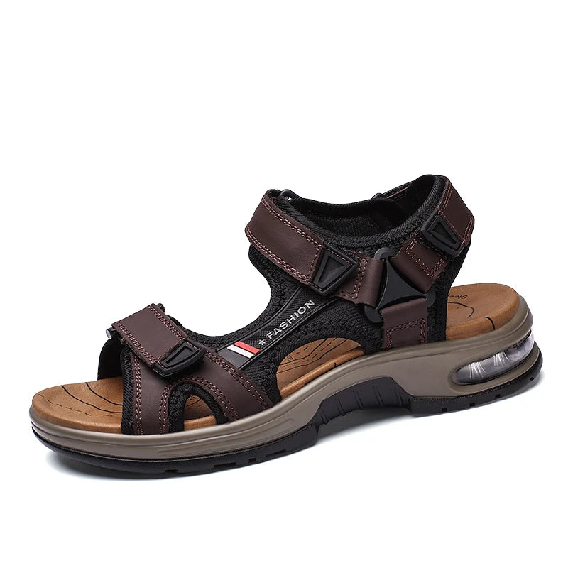 Sandalias de cuero con amortiguación de aire y soporte para el arco para hombre