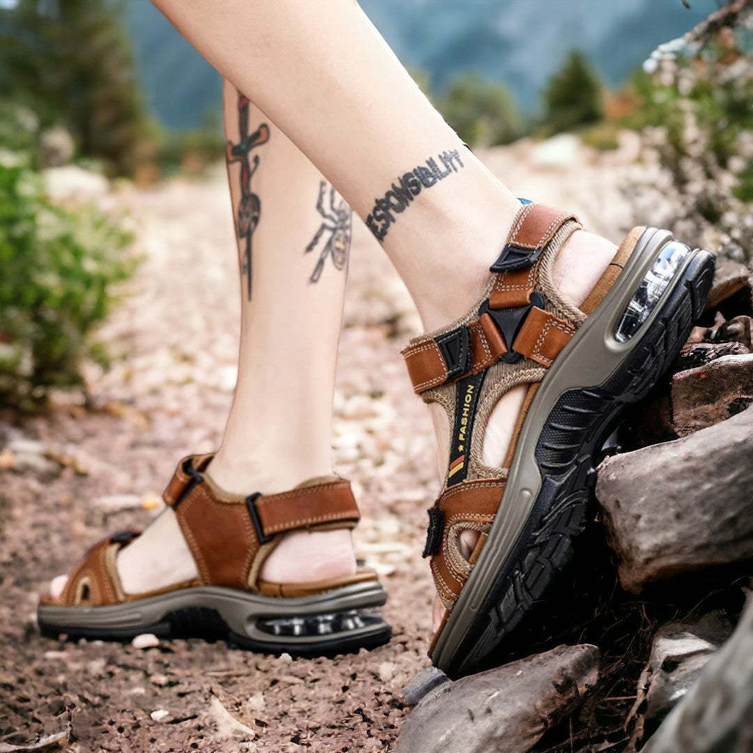Sandalias de cuero con amortiguación de aire y soporte para el arco para hombre