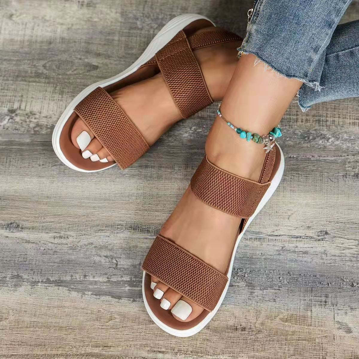 Sandalias ortopédicas cómodas para mujer con banda elástica, informales, de verano