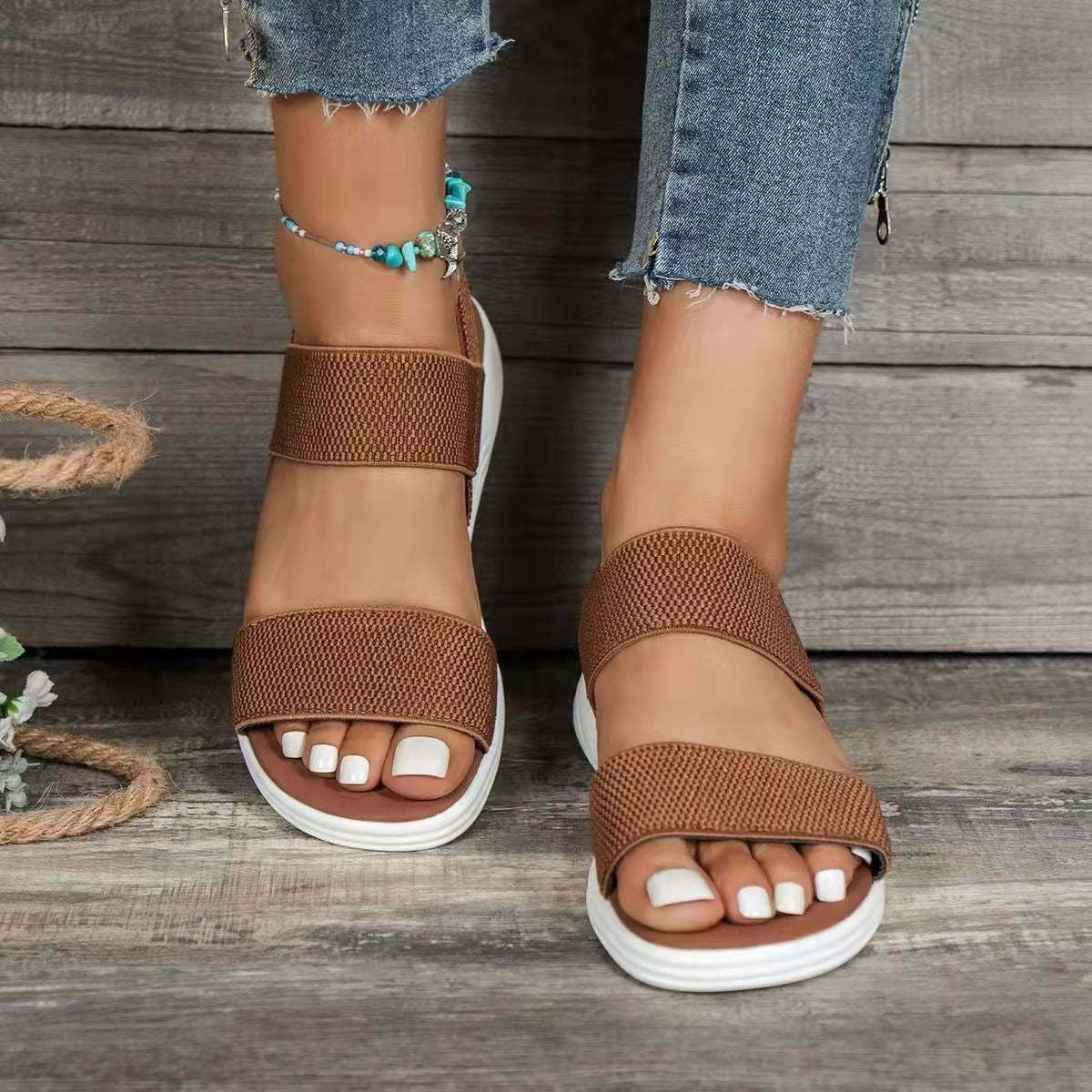 Sandalias ortopédicas cómodas para mujer con banda elástica, informales, de verano