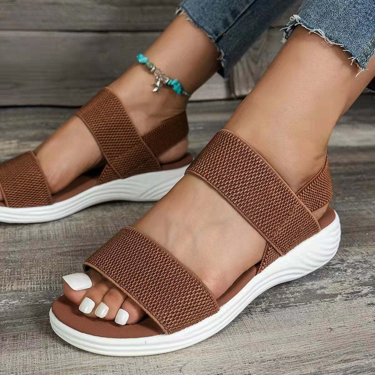 Sandalias ortopédicas cómodas para mujer con banda elástica, informales, de verano