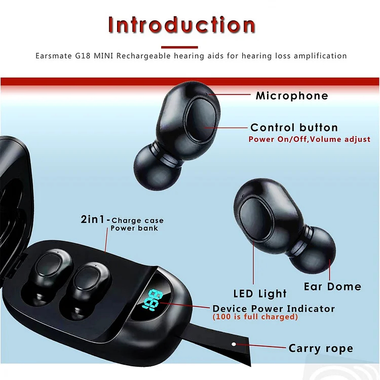 Audífono para personas mayores recargable con cancelación de ruido