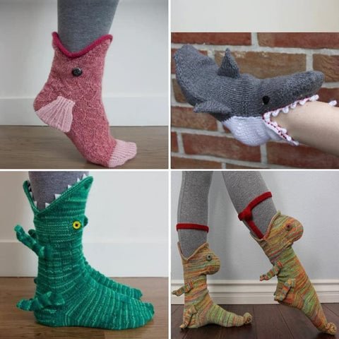 Calcetines de punto de cocodrilo para mujeres y hombres, calcetines creativos con forma de animal hasta el tobillo, cálidos para el invierno, para interiores y exteriores