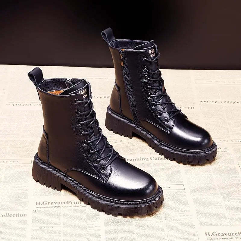 Botas de invierno de piel negra para mujer