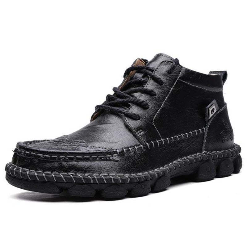 Botines de cuero para hombre, zapatos ortopédicos informales con punta redonda
