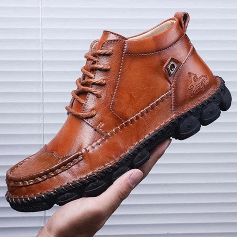 Botines de cuero para hombre, zapatos ortopédicos informales con punta redonda