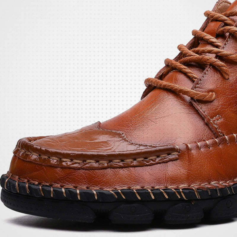 Botines de cuero para hombre, zapatos ortopédicos informales con punta redonda