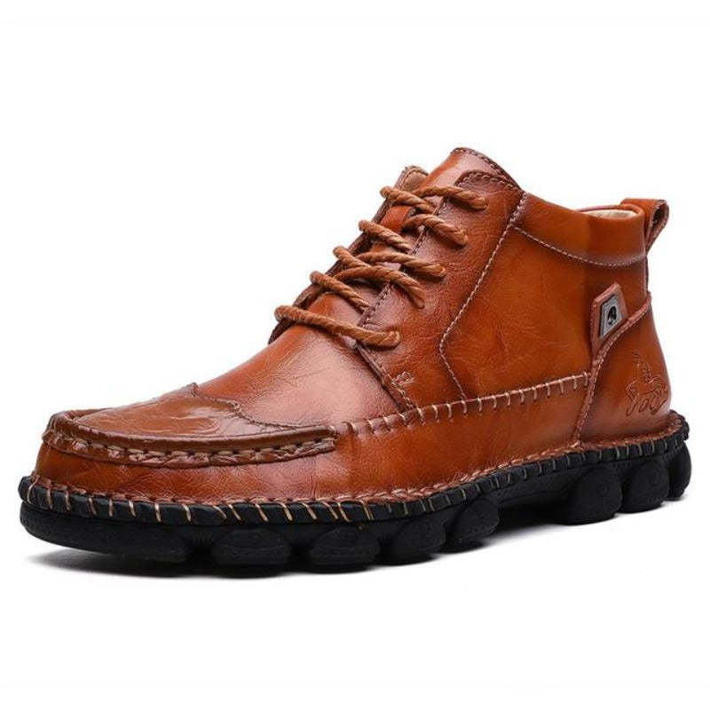 Botines de cuero para hombre, zapatos ortopédicos informales con punta