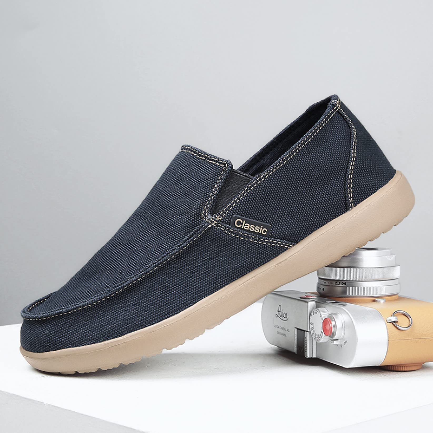 Mocasines de lona clásicos para hombre, cómodos zapatos náuticos para conducir