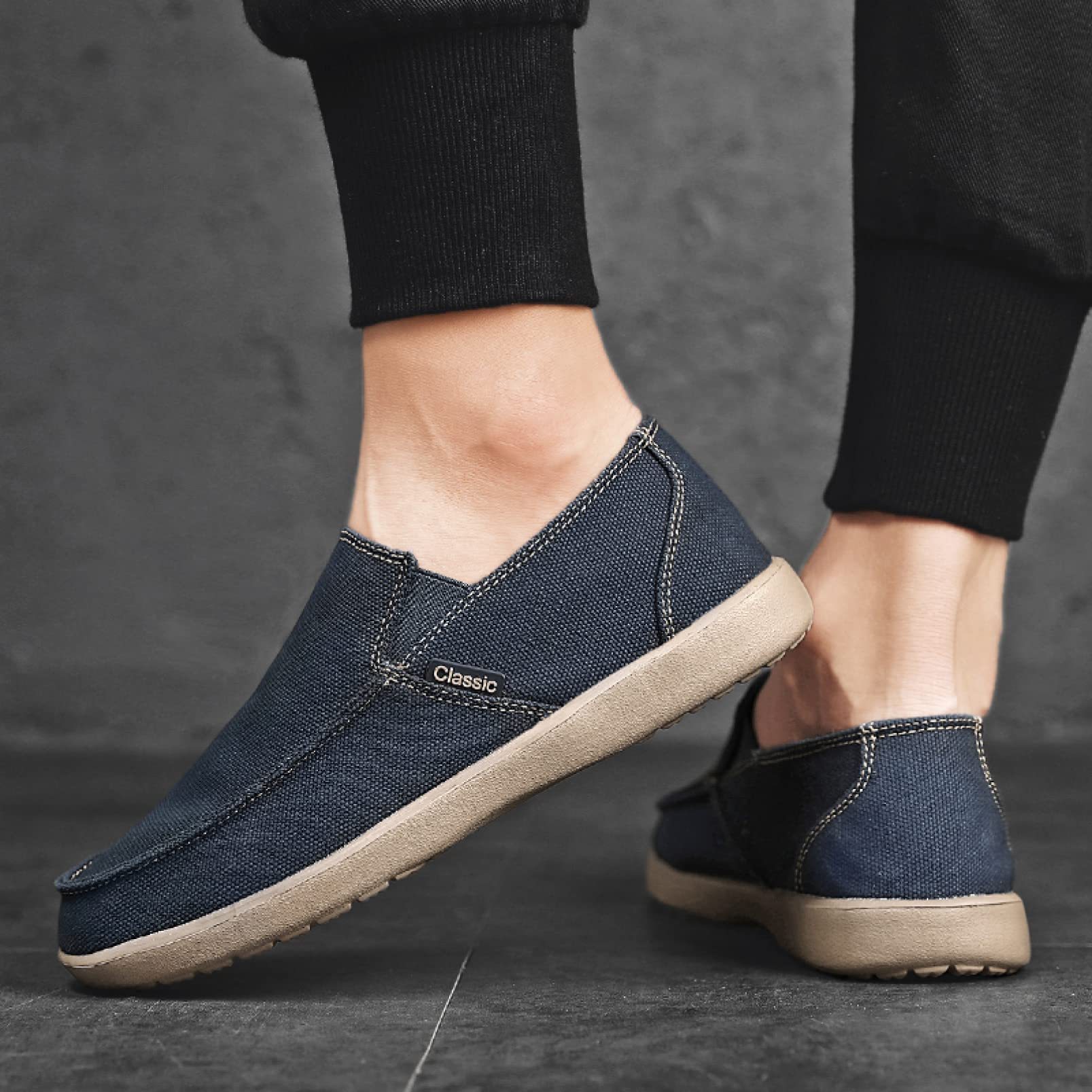 Mocasines de lona clásicos para hombre, cómodos zapatos náuticos para conducir