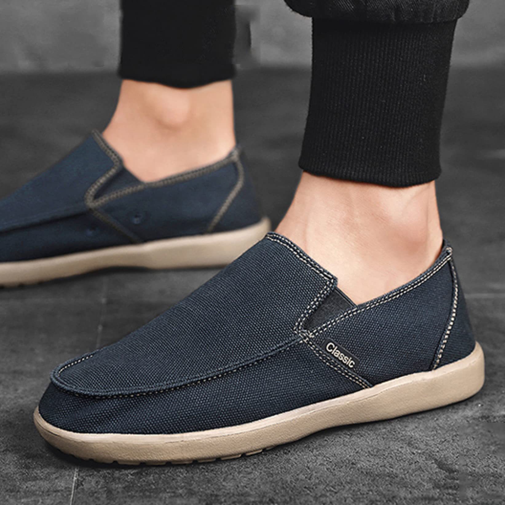 Mocasines de lona clásicos para hombre, cómodos zapatos náuticos para conducir