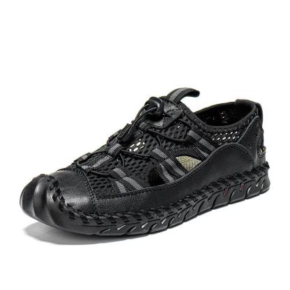 Zapatos de agua con punta cerrada y empalme de malla para hombre, sandalias de cuero de microfibra para exteriores