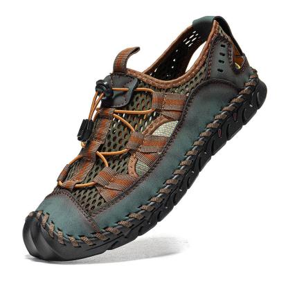 Zapatos de agua con punta cerrada y empalme de malla para hombre, sandalias de cuero de microfibra para exteriores