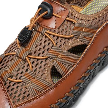 Zapatos de agua con punta cerrada y empalme de malla para hombre, sandalias de cuero de microfibra para exteriores