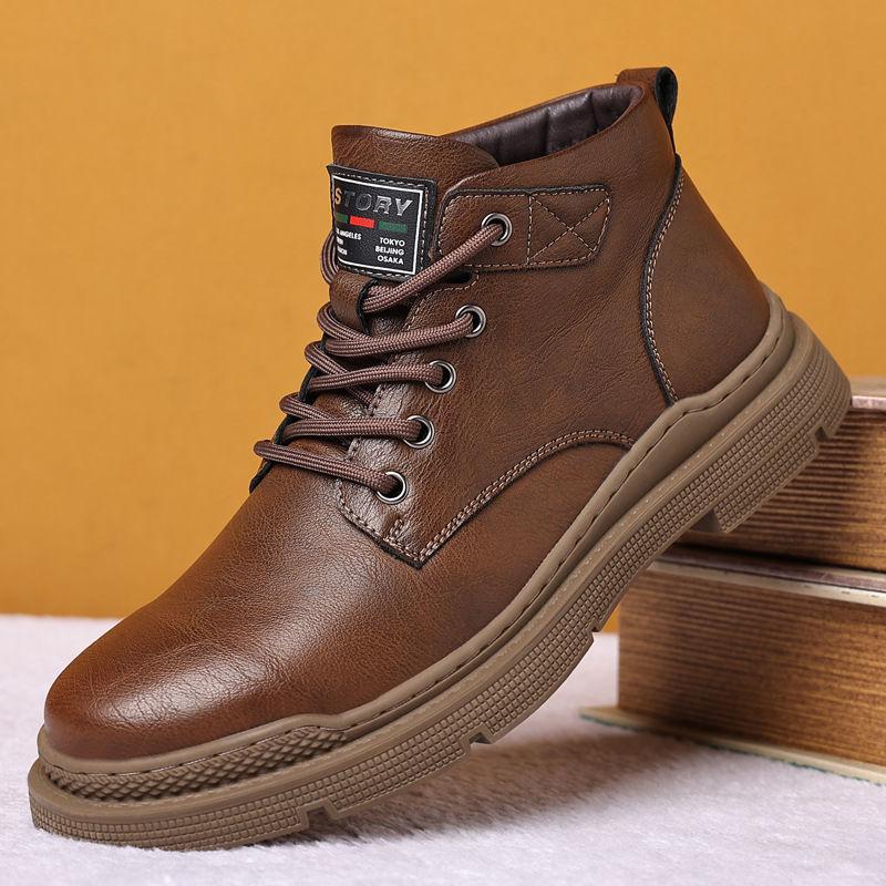 Botas británicas impermeables de piel con cordones y forro polar para hombre