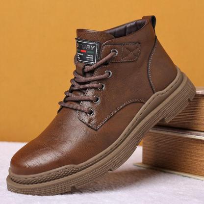 Botas británicas impermeables de piel con cordones y forro polar para hombre
