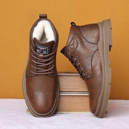 Botas británicas impermeables de piel con cordones y forro polar para hombre