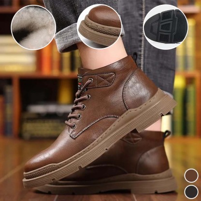 Botas británicas impermeables de piel con cordones y forro polar para hombre