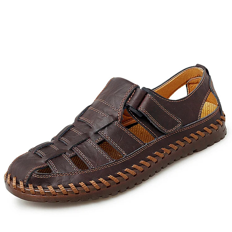 Sandalias casuales de cuero suave cosidas a mano para uso diario en verano para hombre