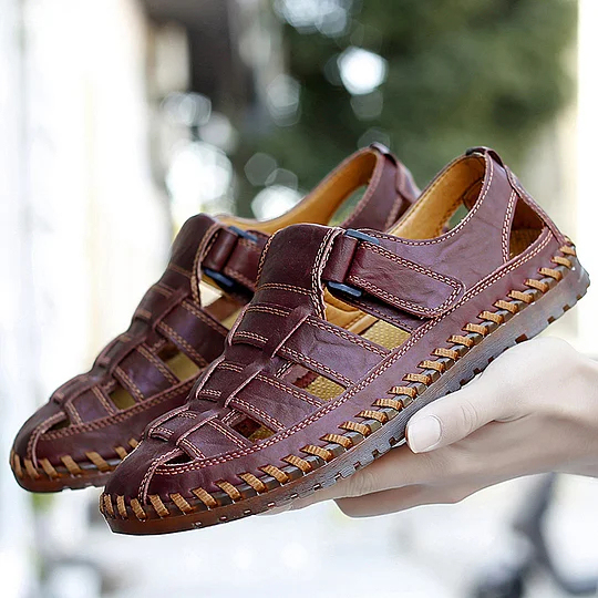 Sandalias casuales de cuero suave cosidas a mano para uso diario en verano para hombre
