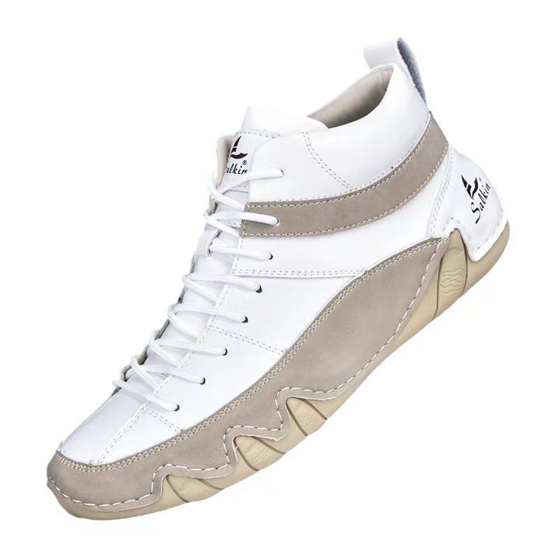 Zapatillas deportivas altas informales con cordones y ligeras para hombre: diseño cómodo de gamuza sintética y cuero para uso diario y al aire libre