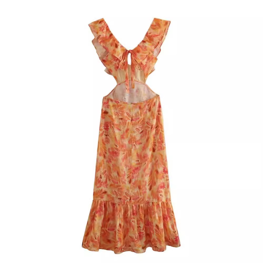 Elegante vestido estampado con volantes