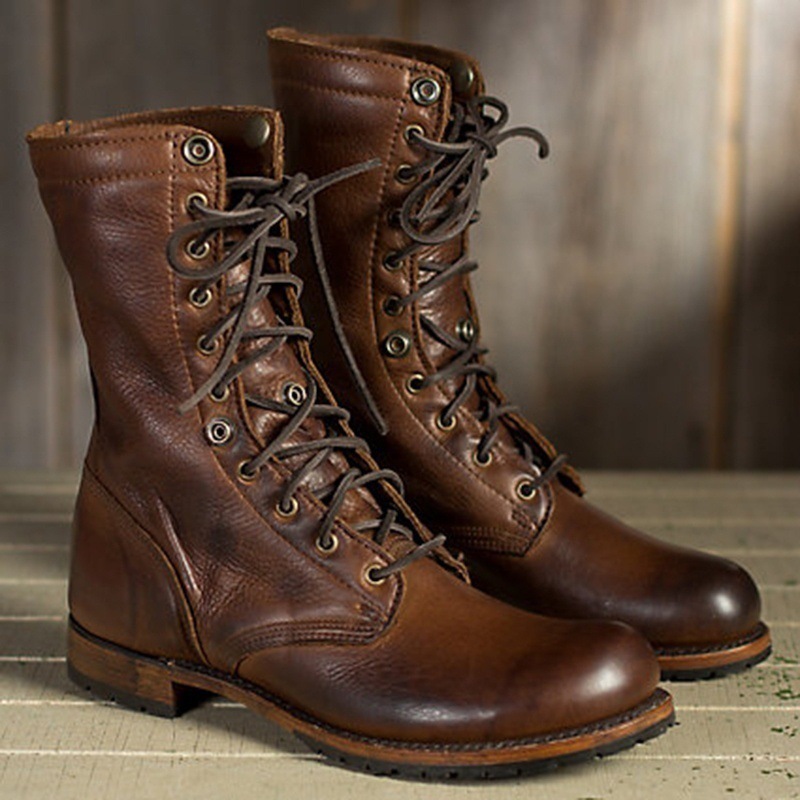Botas de montar, botas de combate vintage para motocicletas para mujeres y hombres