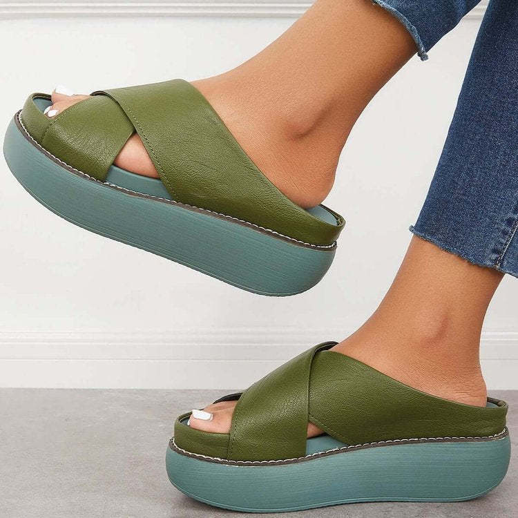 Sandalias con plataforma cruzada y soporte para el arco para mujer