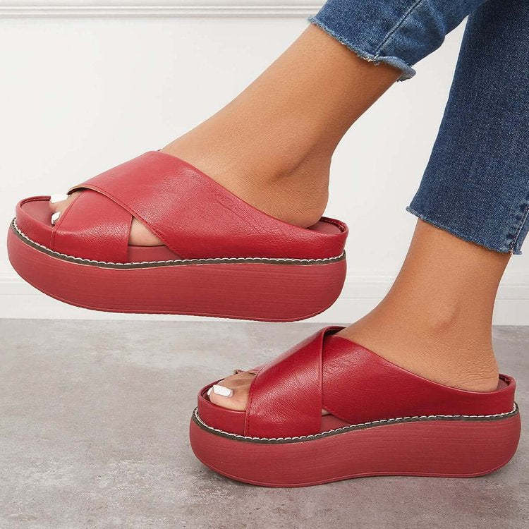 Sandalias con plataforma cruzada y soporte para el arco para mujer
