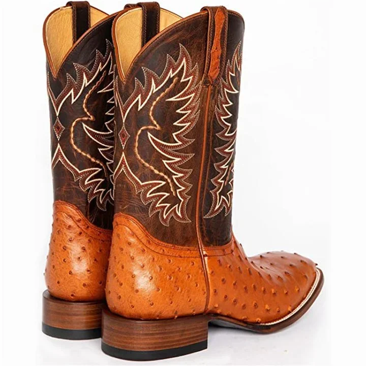 Botas vaqueras estilo western con punta cuadrada, estilo exótico, de estilo retro, de avestruz y tabaco pare mujer
