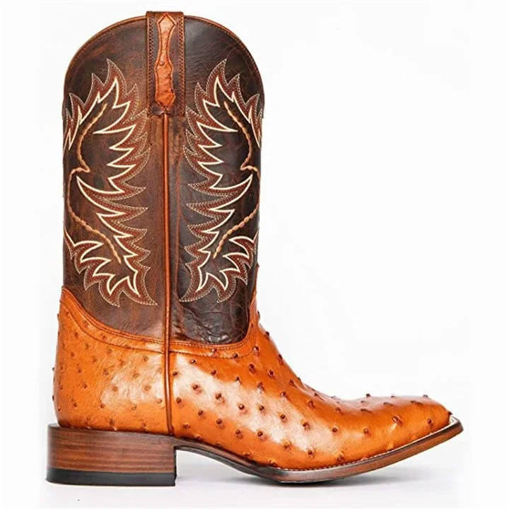 Botas vaqueras estilo western con punta cuadrada, estilo exótico, de estilo retro, de avestruz y tabaco pare mujer