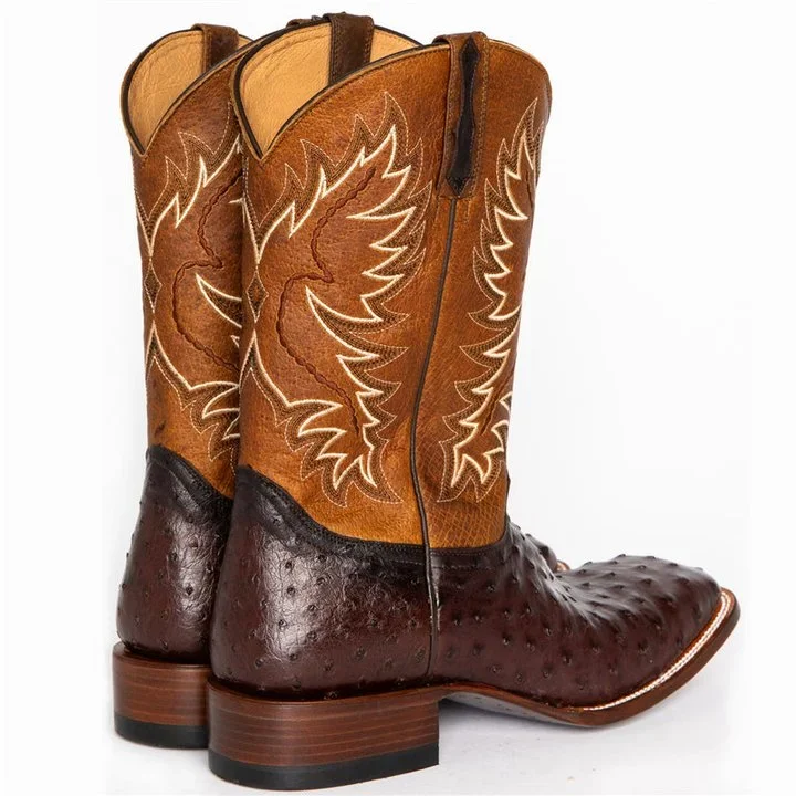 Botas vaqueras estilo western con punta cuadrada, estilo exótico, de estilo retro, de avestruz y tabaco pare mujer