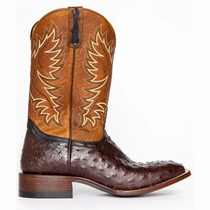 Botas vaqueras estilo western con punta cuadrada, estilo exótico, de estilo retro, de avestruz y tabaco pare mujer