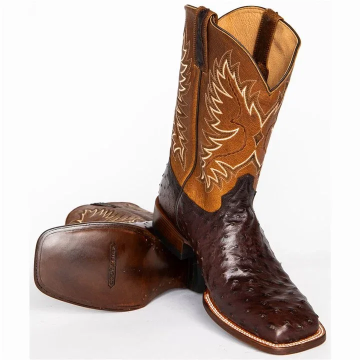 Botas vaqueras estilo western con punta cuadrada, estilo exótico, de estilo retro, de avestruz y tabaco pare mujer
