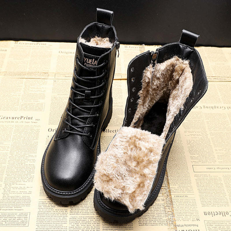 Botas de invierno de piel negra para mujer