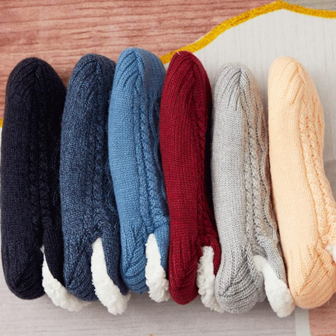 Calcetines térmicos ultra cálidos, antideslizantes, de hilo y piel, para uso en interiores